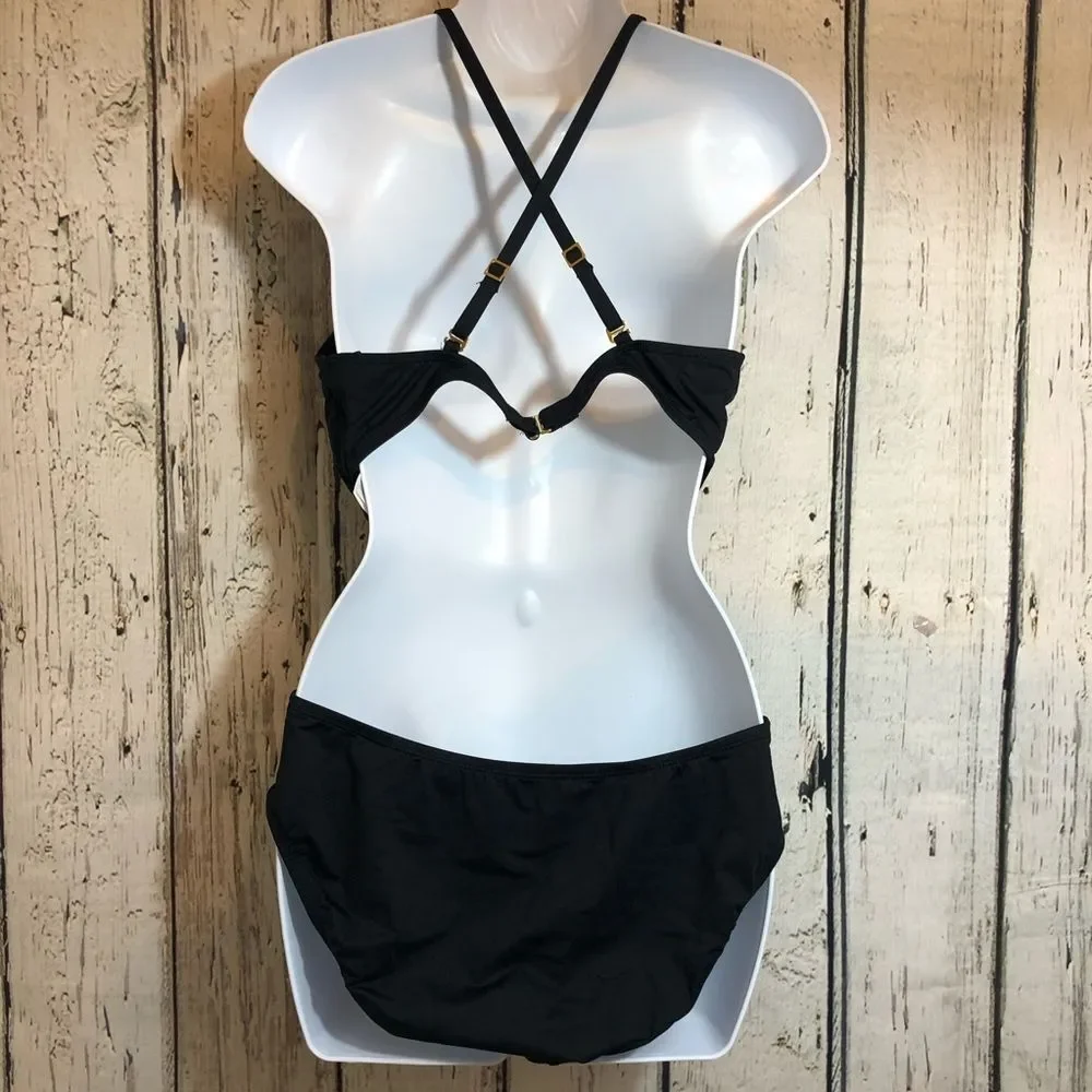 La Blanca elegant high neck keyhole crisscross back one-piece swimsuit size 12 - Picture 4 of 8